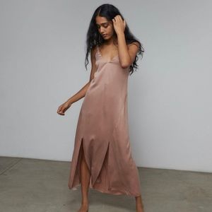 Lunya Washable Silk Tie Back Gown - Otium Tan XS
